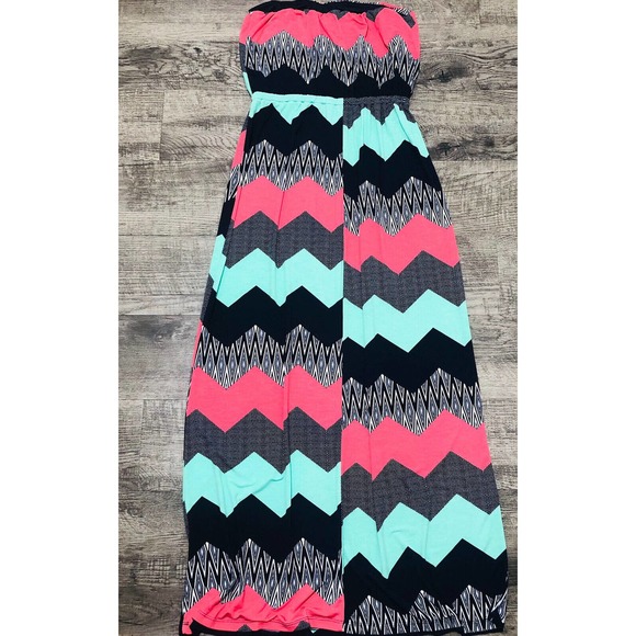 Trixxi Geo Print Maxi Strapless Dress Sz S Beach Cover Up Summer B2 - Picture 2 of 4